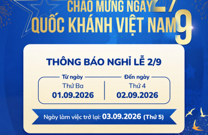 Thông báo lịch nghỉ lễ Quốc khánh 02/09/2026